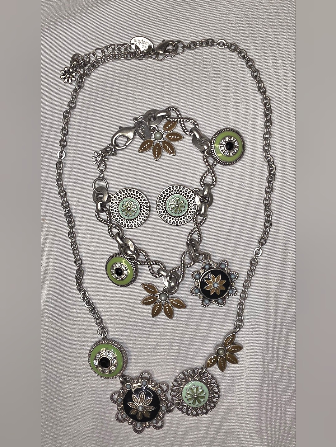 Retired Lia Sophia SilverTone Reversible Adjustable Necklace  Bracelet Set